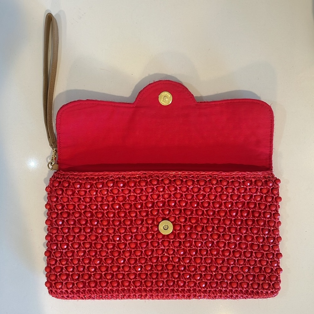 Trina Turk Raffia Beaded Clutch Wristlet Coral - Picture 3 of 11